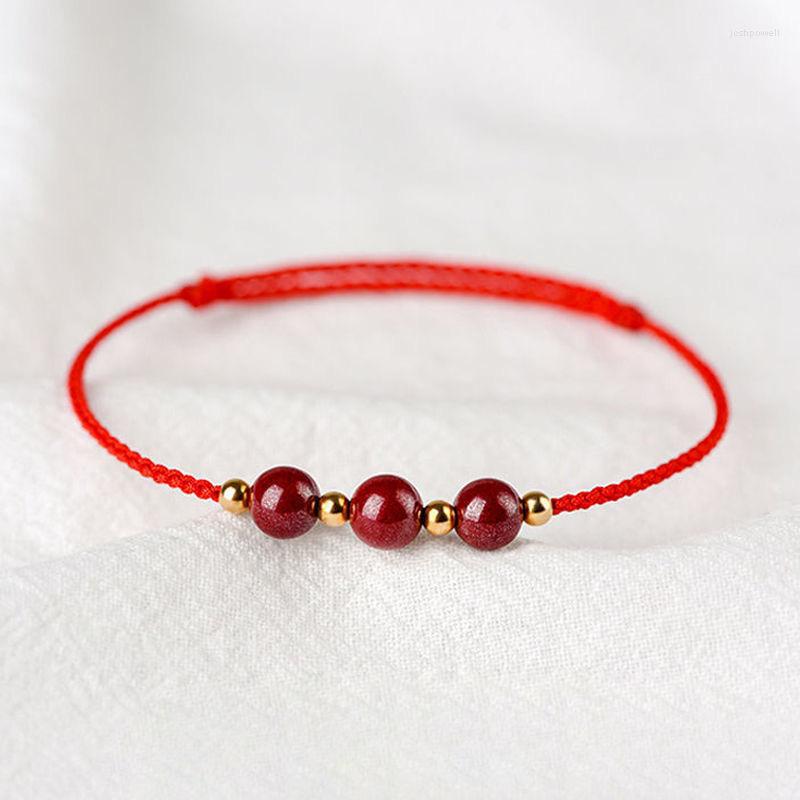 Strand Cinnabar Purple Three Beads Bracelet Anklet Emperor Jewelry Red Rope Gift