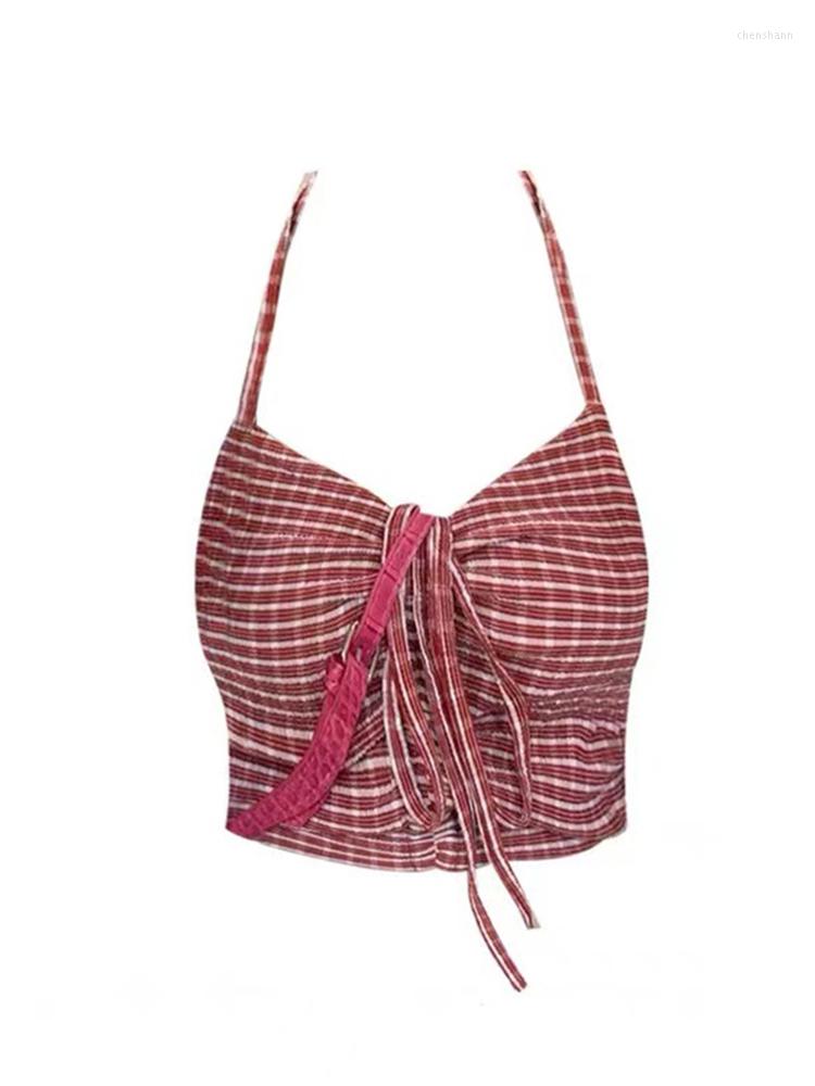 Women' Tanks Drawstring Tie Up Design Women Suspender Vest 2023 Summer V-necck Pleated Camisole Female Retro Plaid Halter Tank Tops Chic, Pink
Women' Tanks Drawstring Tie Up Design Women Suspender Vest 2023 Summer V-necck Pleated Camisole Female Retro Plaid Halter Tank Tops Chic, Pink