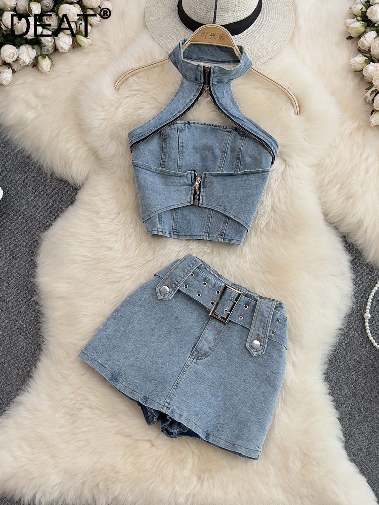 Women' Tracksuits DEAT Women Halter Backless Sexy Denim Top Hig Waist Shorts Two Piece Set Temperament Fashion Spring Summer 11D10231 230508, Blue
Women' Tracksuits DEAT Women Halter Backless Sexy Denim Top Hig Waist Shorts Two Piece Set Temperament Fashion Spring Summer 11D10231 230508, Blue