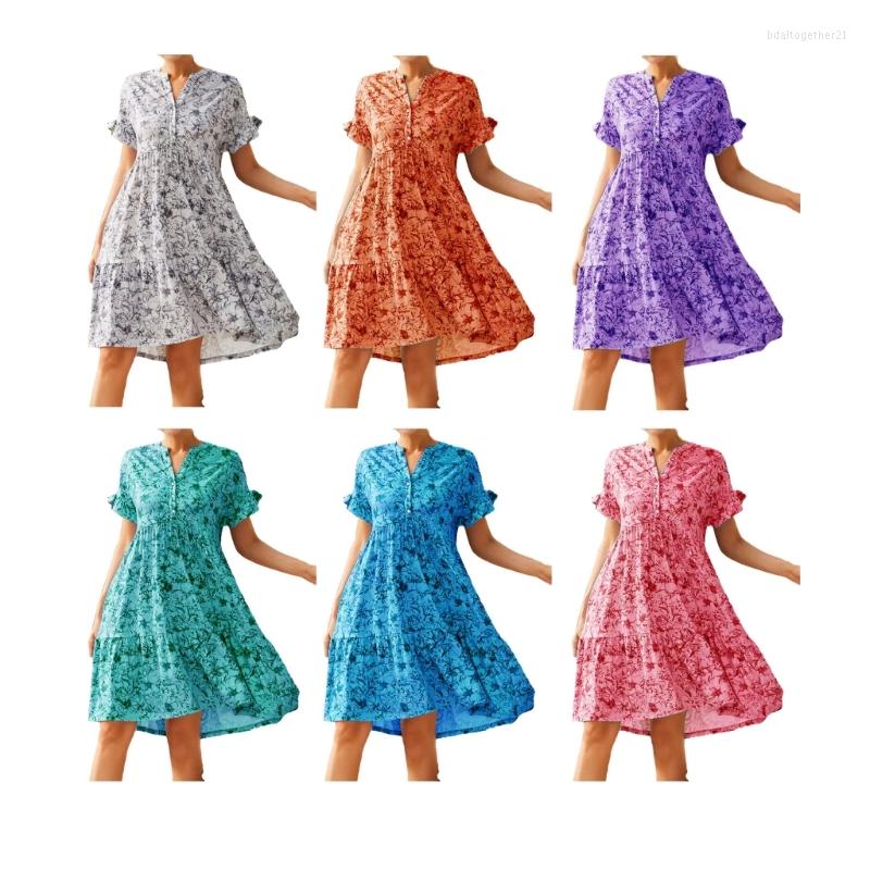 Casual Dresses Women Short Sleeve V-Neck Floral Print Pleated Ruffle Swing A-Line Midi Dress, Orange
Casual Dresses Women Short Sleeve V-Neck Floral Print Pleated Ruffle Swing A-Line Midi Dress, Orange