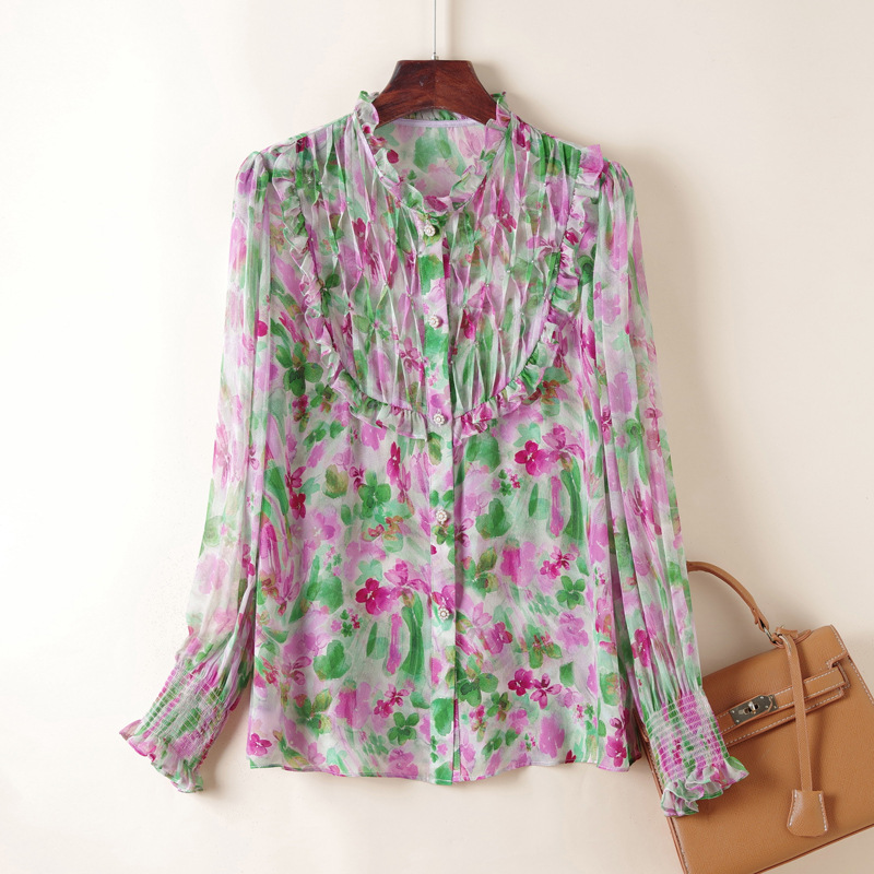 2023 Summer Multicolor Floral Print Panelled Silk Blouse Shirt Long Sleeve Round Neck Buttons Single-Breasted Soie Top Shirts R3W057793, Multi
2023 Summer Multicolor Floral Print Panelled Silk Blouse Shirt Long Sleeve Round Neck Buttons Single-Breasted Soie Top Shirts R3W057793, Multi
