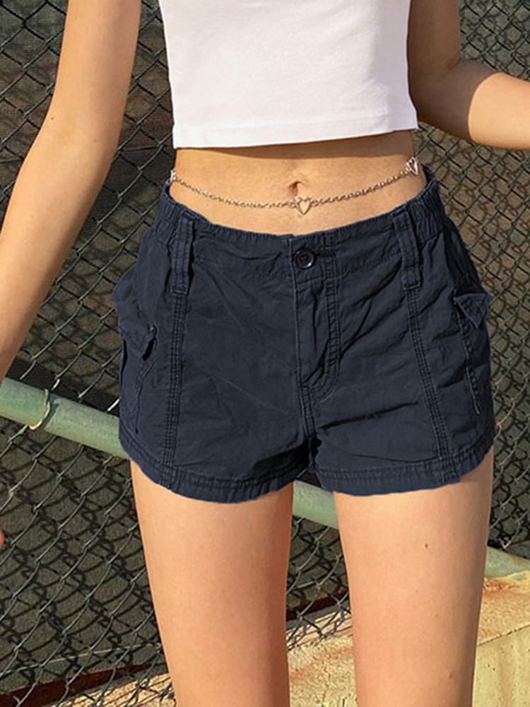 Womens Shorts Rapcopter y2k Solid Cargo Pockets Elastic Band Low Waisted Harajuku Retro Basic Casual Sporty Bottom Women Biker 230508