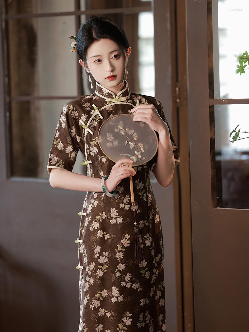 Ethnic Clothing Summer Fashion Daily Short Sleeve Cheongsam Vintage Floral Print Qipao Women Dress Slim Party Costume
Ethnic Clothing Summer Fashion Daily Short Sleeve Cheongsam Vintage Floral Print Qipao Women Dress Slim Party Costume