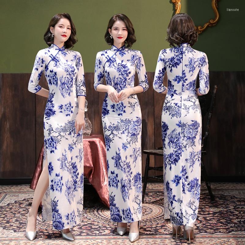 Ethnic Clothing Oriental Style Lace Vintage Qipao Dress Women Elegant Slim Sexy Floral Print Long Improved Cheongsam Chinese Traditional
Ethnic Clothing Oriental Style Lace Vintage Qipao Dress Women Elegant Slim Sexy Floral Print Long Improved Cheongsam Chinese Traditional