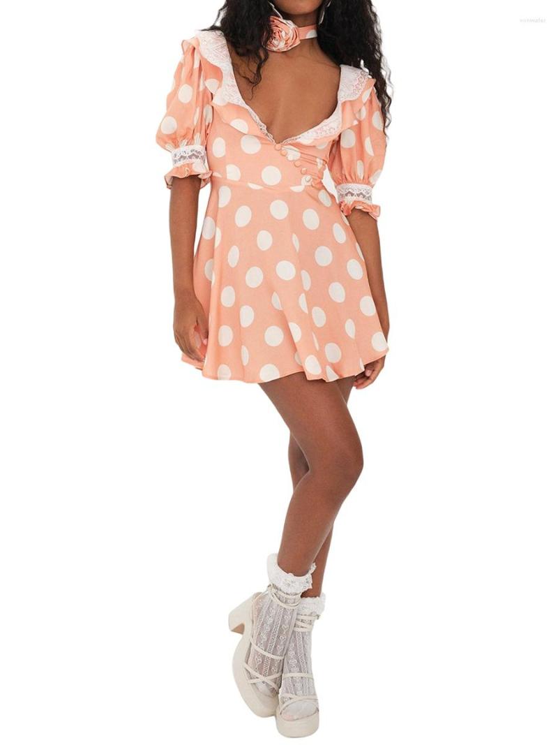 Casual Dresses Women Short Sleeve Lapel Lace Dot Print Buttons Party Summer Spring A-Lined Dress, Pink
Casual Dresses Women Short Sleeve Lapel Lace Dot Print Buttons Party Summer Spring A-Lined Dress, Pink