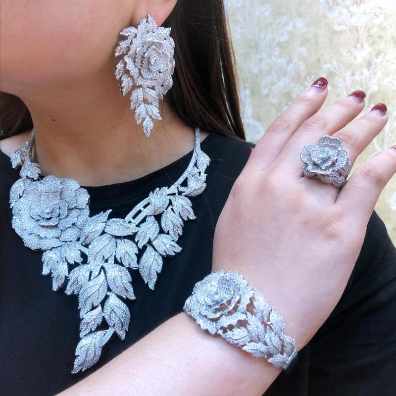 Necklace Earrings Set Jimbora High Quality Sparkly Luxury Bridal Big Bloom Flowers Bangle Ring Jewelry Wedding Jewellery, Picture shown
Necklace Earrings Set Jimbora High Quality Sparkly Luxury Bridal Big Bloom Flowers Bangle Ring Jewelry Wedding Jewellery, Picture shown