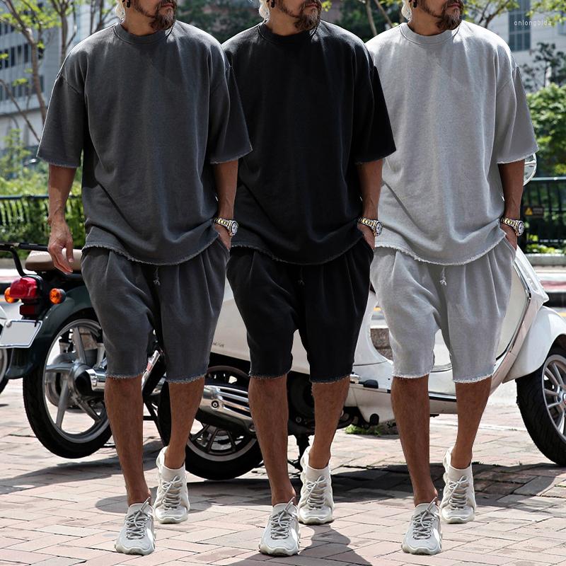 Men's Tracksuits Summer Man Outfit Cotton Loose Short Sleeve T-shirt And Shorts Set O-neck Tracksuit Oversized Casual Sports Kit 2 Piece