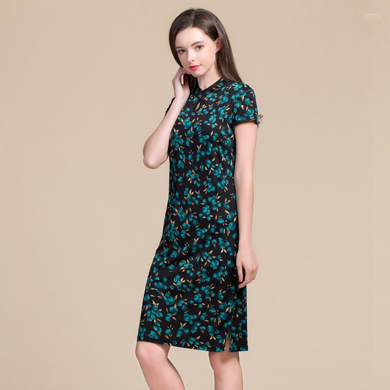 Casual Dresses Summer Women Real Silk Dress Short Sleeve Ankle-length Mid-waist Knitting Cheongsam, Color1
Casual Dresses Summer Women Real Silk Dress Short Sleeve Ankle-length Mid-waist Knitting Cheongsam, Color1