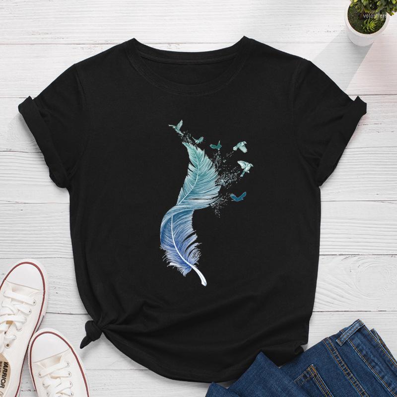 Women's T Shirts European And American Summer Fashion Feather Print Women's T-shirt Loose Round Neck Short Sleeve Casual Top Tees, Ws03
Women's T Shirts European And American Summer Fashion Feather Print Women's T-shirt Loose Round Neck Short Sleeve Casual Top Tees, Ws03