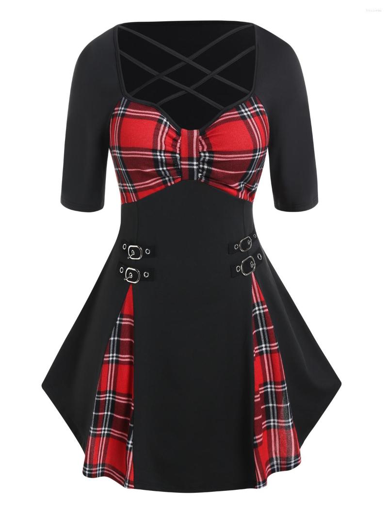 Women's T Shirts L- Plus Size Short Sleeve Women Plaid Print Top Godet Lattice Strap Buckle Half Tee Fashion Casual Empire Waist Shirt, Black
Women's T Shirts L- Plus Size Short Sleeve Women Plaid Print Top Godet Lattice Strap Buckle Half Tee Fashion Casual Empire Waist Shirt, Black
