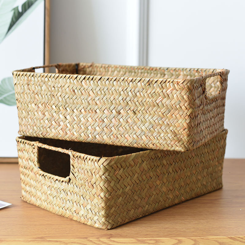 Storage Baskets Natural large woven seaweed basket straw wicker for home dining tables fruits bread towels small kitchen storage containers 230508