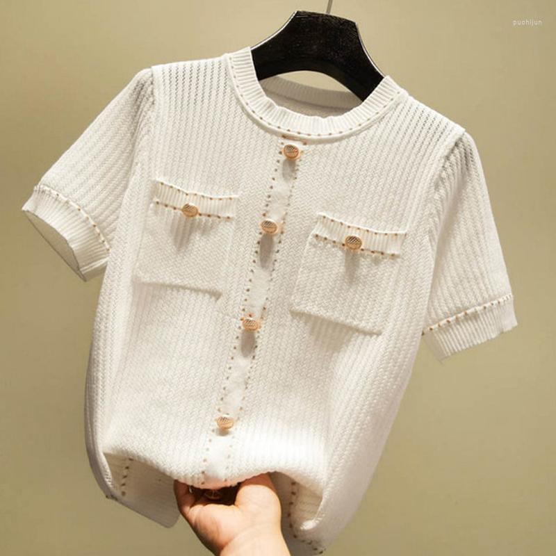 Women's T Shirts 2023 Summer Casual Button Thin Knitted Shirt Women Hollow Out Tee Femme Tops Female Tshirt Woman Clothes White, Black
Women's T Shirts 2023 Summer Casual Button Thin Knitted Shirt Women Hollow Out Tee Femme Tops Female Tshirt Woman Clothes White, Black