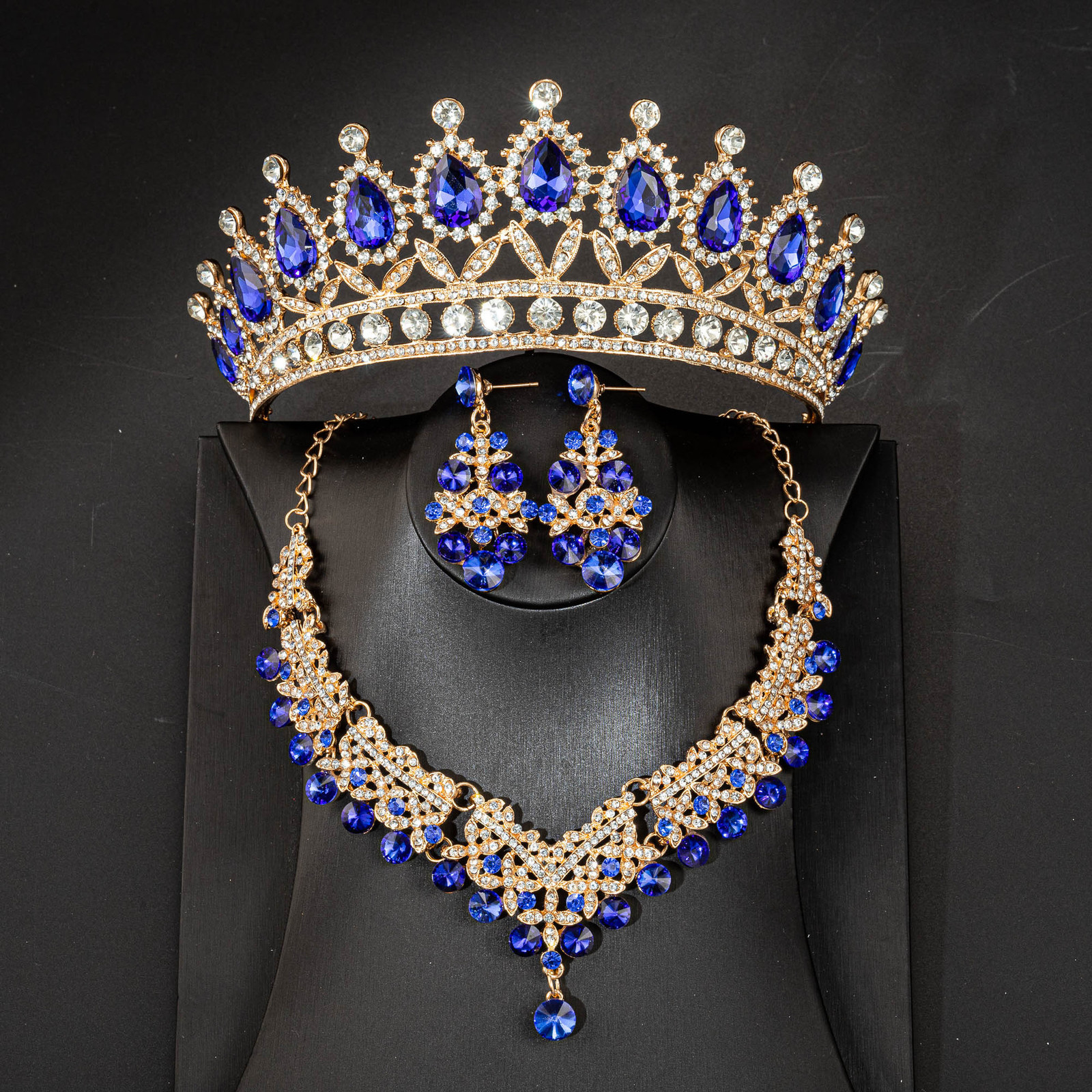 Wedding Hair Jewelry Crystal Bridal Tiaras Crown Women Queen Princess Purple Pink Red Blue Green Necklace Sets Fashion Set Diadems 230508