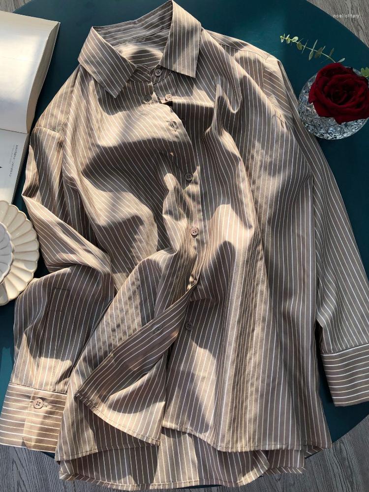 Women' Blouses High Quality Brown White Striped Silk Loose Long Sleeve Lapel Shirt Women
Women' Blouses High Quality Brown White Striped Silk Loose Long Sleeve Lapel Shirt Women