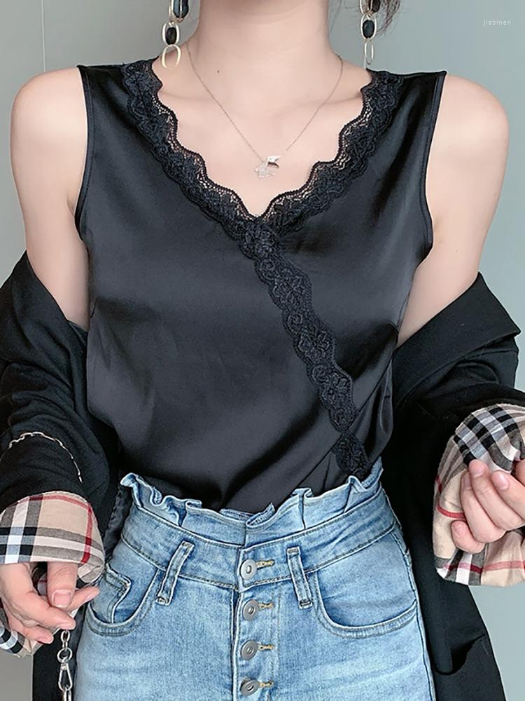 Women' Tanks Women' Silk Satin Lace Patchwork Tank Tops For Women V-Neck Sleeveless Camisole Summer Top Mujer 2023 Woman Clothes Camis, Black
Women' Tanks Women' Silk Satin Lace Patchwork Tank Tops For Women V-Neck Sleeveless Camisole Summer Top Mujer 2023 Woman Clothes Camis, Black