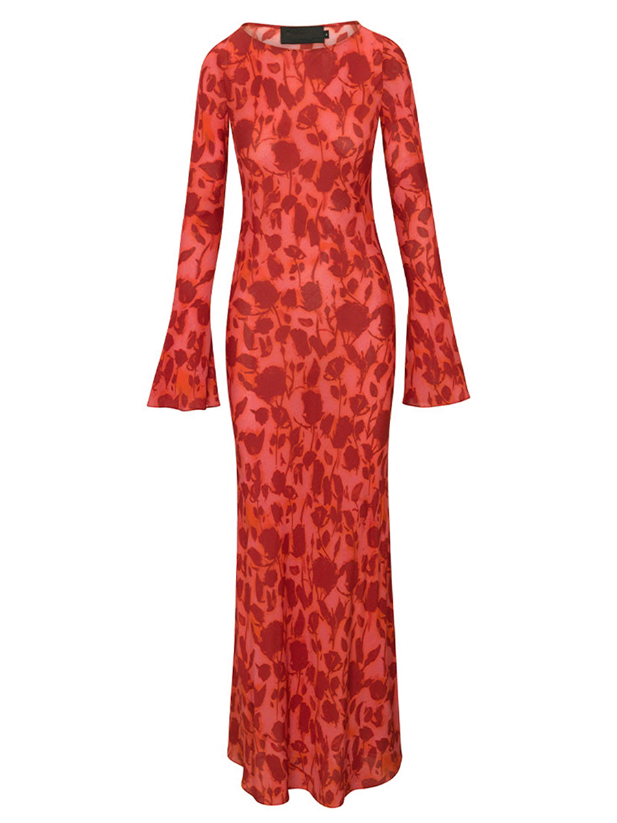 Party Dresses Women Long Flare Sleeve Bodycon Y2K Vintage Round Collar Slim Fit 230508