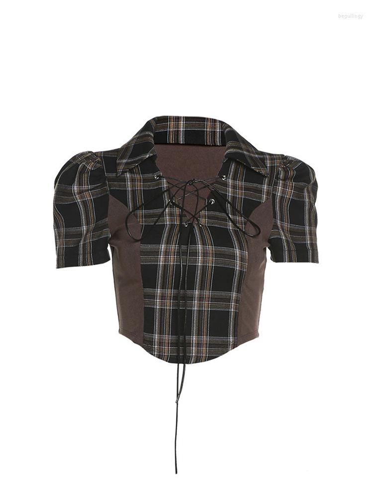 Women' Blouses American Style Retro Patchwork Design Women Crop Shirt Classic Plaid Polo Tie Up Girls Skinny Club Streetwear Chic, Coffee
Women' Blouses American Style Retro Patchwork Design Women Crop Shirt Classic Plaid Polo Tie Up Girls Skinny Club Streetwear Chic, Coffee