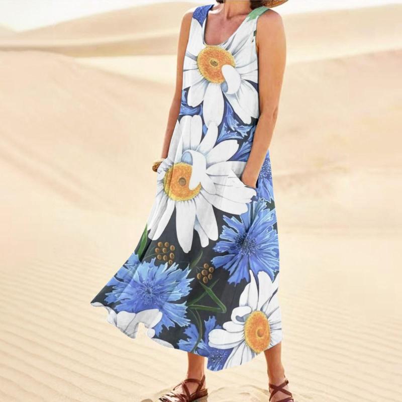Casual Dresses Womens Elegant Maxi Floral Print Round Neck Pockets Dress Sleeveless Long Daily Tank Beach Style Sundress, Blue
Casual Dresses Womens Elegant Maxi Floral Print Round Neck Pockets Dress Sleeveless Long Daily Tank Beach Style Sundress, Blue