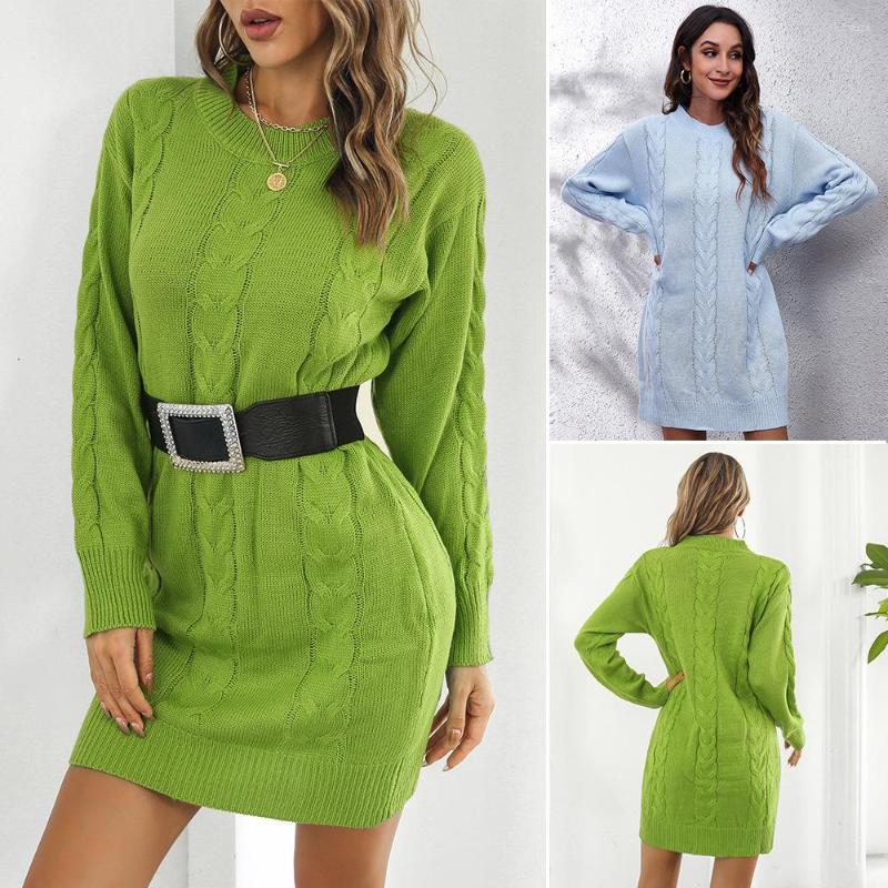 Casual Dresses Women' Fried Dough Twist Long Sleeve Woolen Dress Loose Knitted Autumn And Winter Europe America, Light blue
Casual Dresses Women' Fried Dough Twist Long Sleeve Woolen Dress Loose Knitted Autumn And Winter Europe America, Light blue