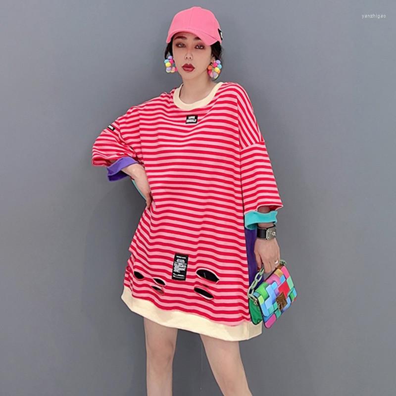Women's T Shirts High Street Holes Long Striped Tees Women Plus Size Thin Short Sleeve Summer Contrast Shirt Camiseta De Verano Para Mujer, Black
Women's T Shirts High Street Holes Long Striped Tees Women Plus Size Thin Short Sleeve Summer Contrast Shirt Camiseta De Verano Para Mujer, Black