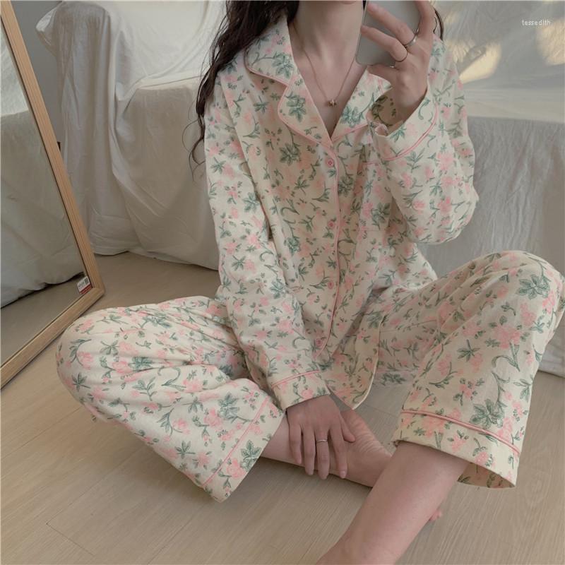 Women's Sleepwear Yellow Floral Print Home Suit Women Spring Pink Pajamas Set Sweet Soft Single Breasted Kawaii Korean Clothes
Women's Sleepwear Yellow Floral Print Home Suit Women Spring Pink Pajamas Set Sweet Soft Single Breasted Kawaii Korean Clothes