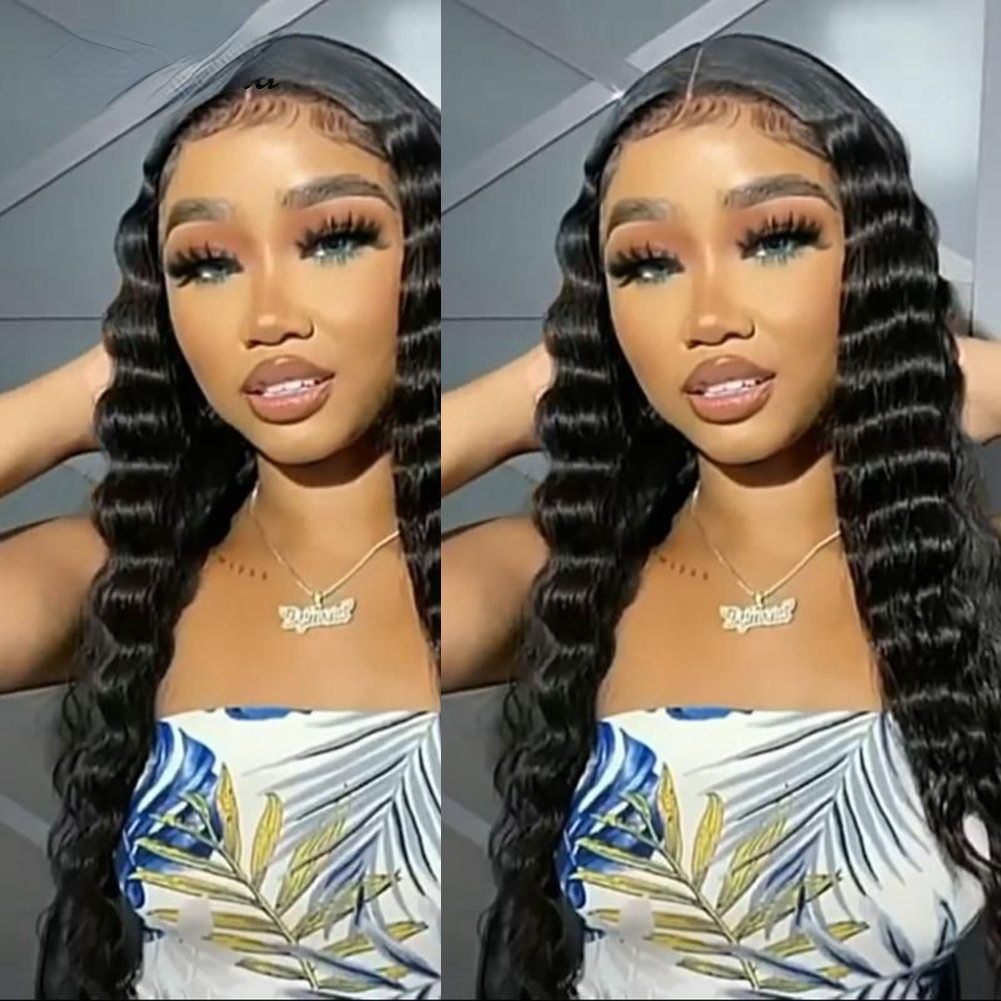 Free shipping 40 Inch 250% Brazilian Deep Wave Human Hair 13x4 13x6 Hd Frontal Wig Pre Plucked Black/red/blonde Synthetic Lace Front Wigs for Women