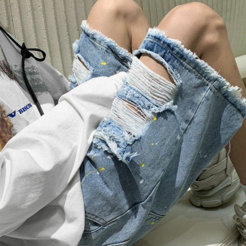 Men's Shorts Y2K Mens Streetwear Breeches Holes Ripped Korean Harajuku Denim Hip Hop Cargo Short Pants Grunge Bermudas Jeans Shorts Clothes 23050
