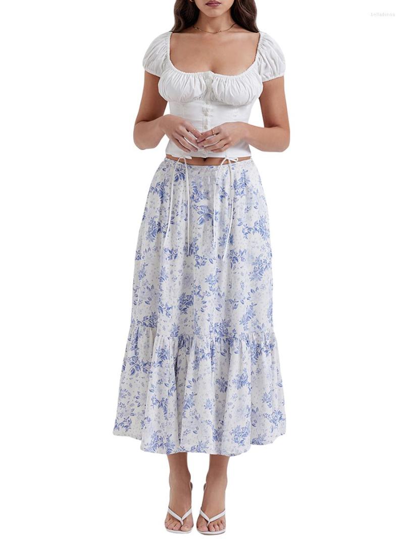 Skirts Women Casual Long Floral Print Tie Up Elastic High Waist Ruffles A-Line Dress Summer Club, Blue
Skirts Women Casual Long Floral Print Tie Up Elastic High Waist Ruffles A-Line Dress Summer Club, Blue