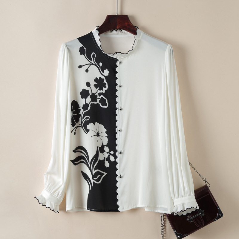 2023 Black Floral Contrast Color Embroidery Silk Blouse Shirt Long Sleeve Stand Collar Panelled Single-Breasted Soie Top Shirts R3W057762, Multi
2023 Black Floral Contrast Color Embroidery Silk Blouse Shirt Long Sleeve Stand Collar Panelled Single-Breasted Soie Top Shirts R3W057762, Multi