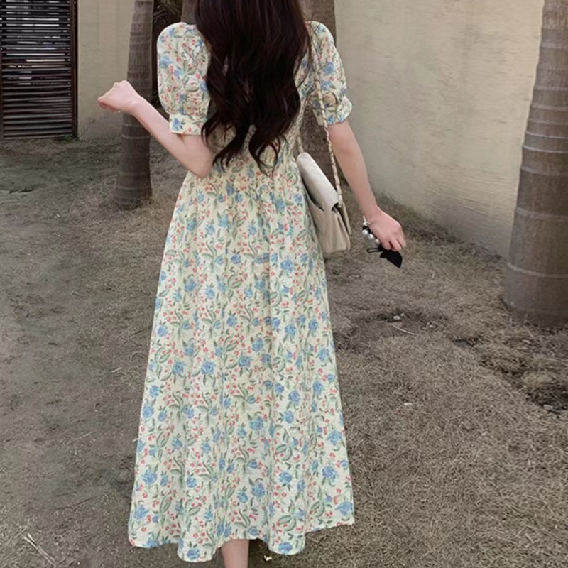 Party Dresses Summer Mori Girl Style Small Fresh Floral Dress Womens French Gentle Fashion Square Collar Chiffon Shortsleeved 230508