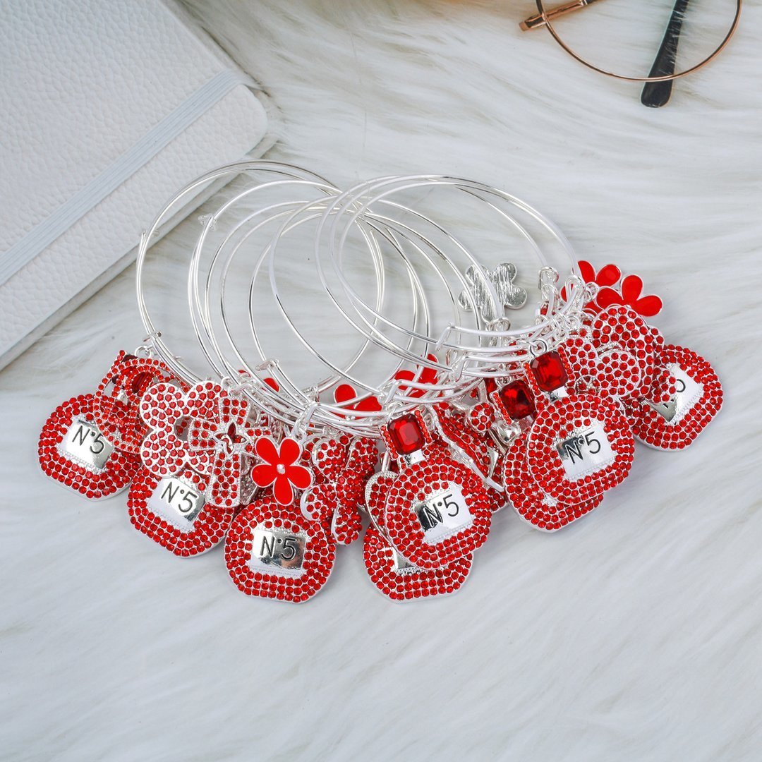 Charm Bracelets 10pcs mixed 65mm Alloy Bangle with Rhinestone Charms on Sale 230508