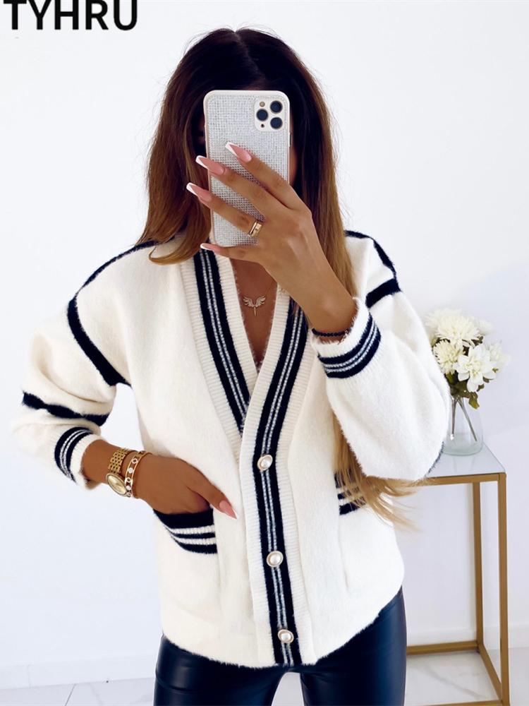 Sweaters TYHRU Women's Knitting Sweater V Neck Color Matching Pocket SingleBreasted Buttons Loose Casual Knitted Cardigan Top, Ivory
Sweaters TYHRU Women's Knitting Sweater V Neck Color Matching Pocket SingleBreasted Buttons Loose Casual Knitted Cardigan Top, Ivory