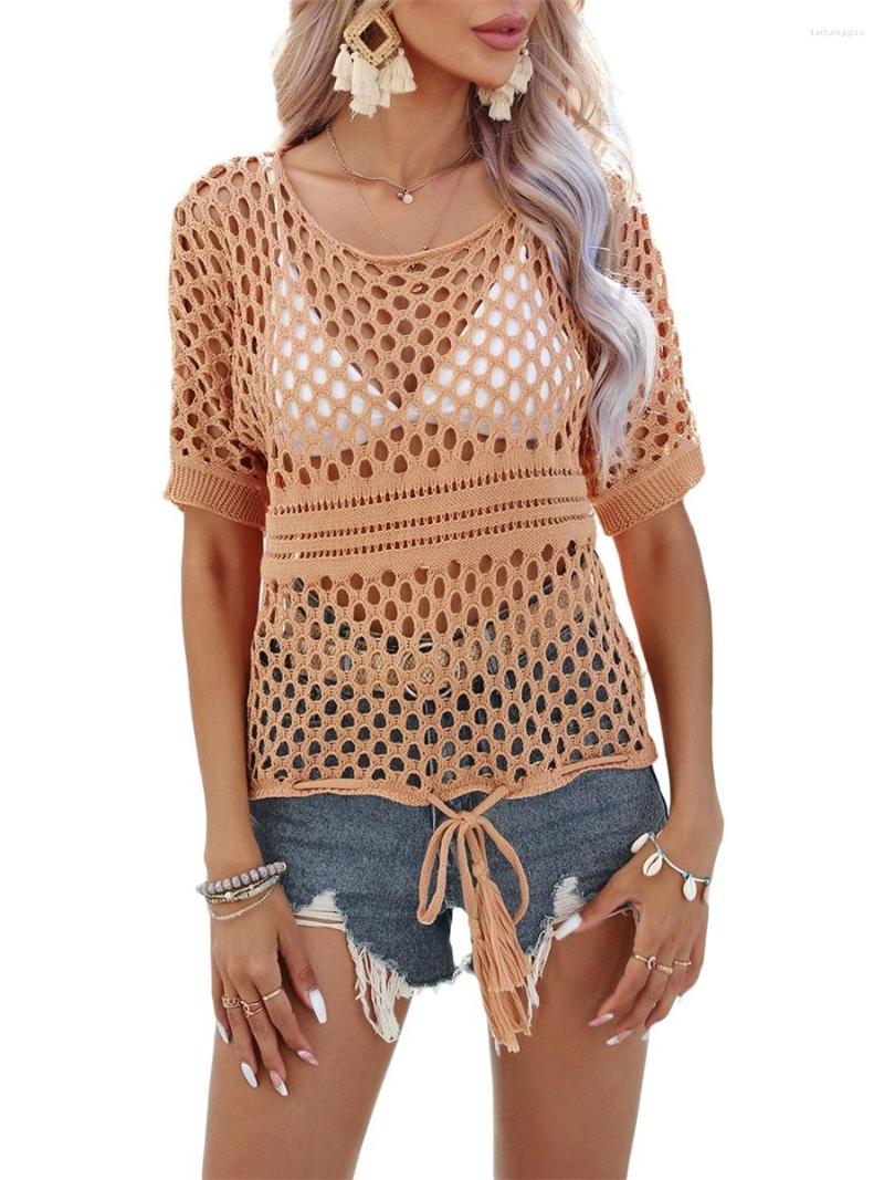 Women's Swimwear Doury Women Bikini Cover-Ups Solid Color Hollow-Out Knitted Crew Neck Short Sleeve Beach Sunscreen Shirts
Women's Swimwear Doury Women Bikini Cover-Ups Solid Color Hollow-Out Knitted Crew Neck Short Sleeve Beach Sunscreen Shirts