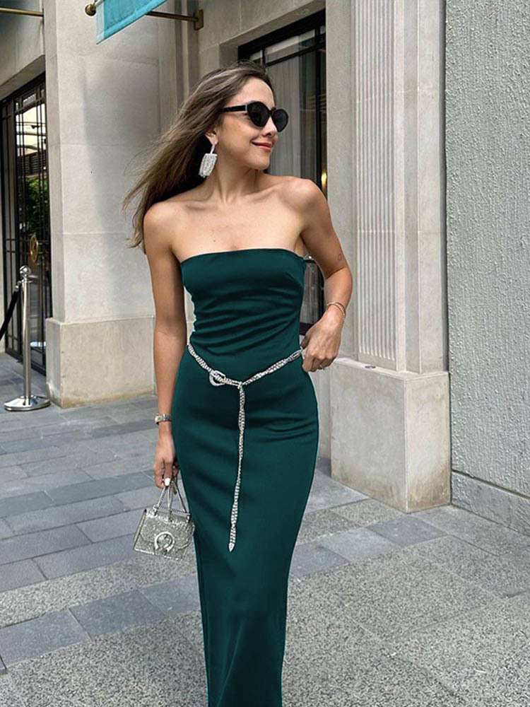 Party Dresses Strapless Slim Straight Maxi Length Dress Woemn Sexy Elegant Texture Solid Off Shoulder Vestidos Summer Bodycon Outfit 230508