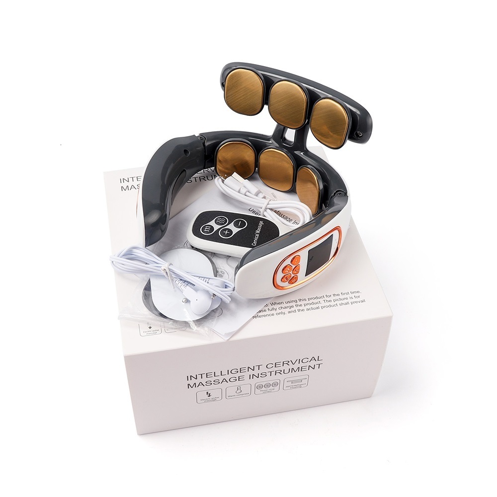 Other Massage Items 6Zone Neck Massager 15 Levels Electric Impulse 42°C Compress Therapy Kneading Vertebra Hammer Cervical Spine Relief Pain 230508