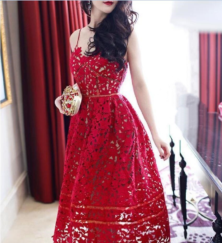23-se-lf-p-t New Summer Strap Hollow Lace Beach Dress
