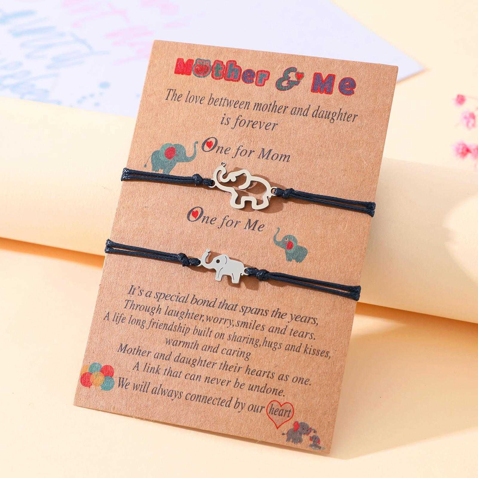 Mothers Day Parent Child Card Bracelet Creative Stainless Steel Hollow Elephant Woven Wrist String Women
Mothers Day Parent Child Card Bracelet Creative Stainless Steel Hollow Elephant Woven Wrist String Women