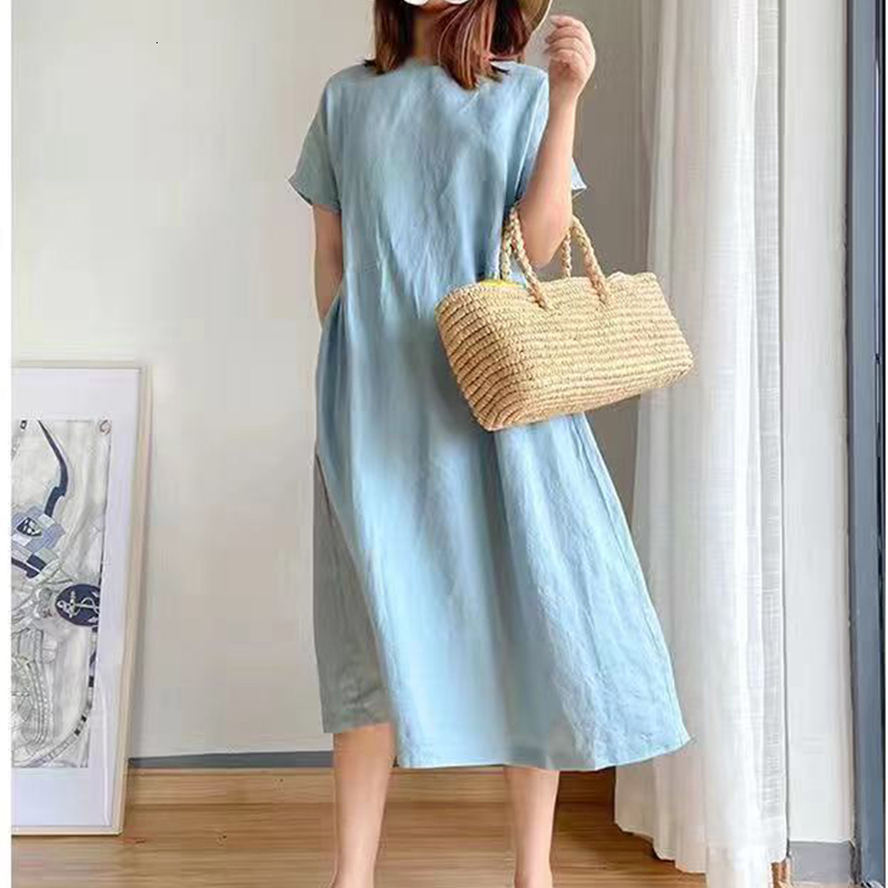 Casual Dresses Summer Oversized Loose Casual Long Dress Women Solid Color Short Sleeve Cotton Vintage Vestidos De Fiesta Chic Robe Femme 230509