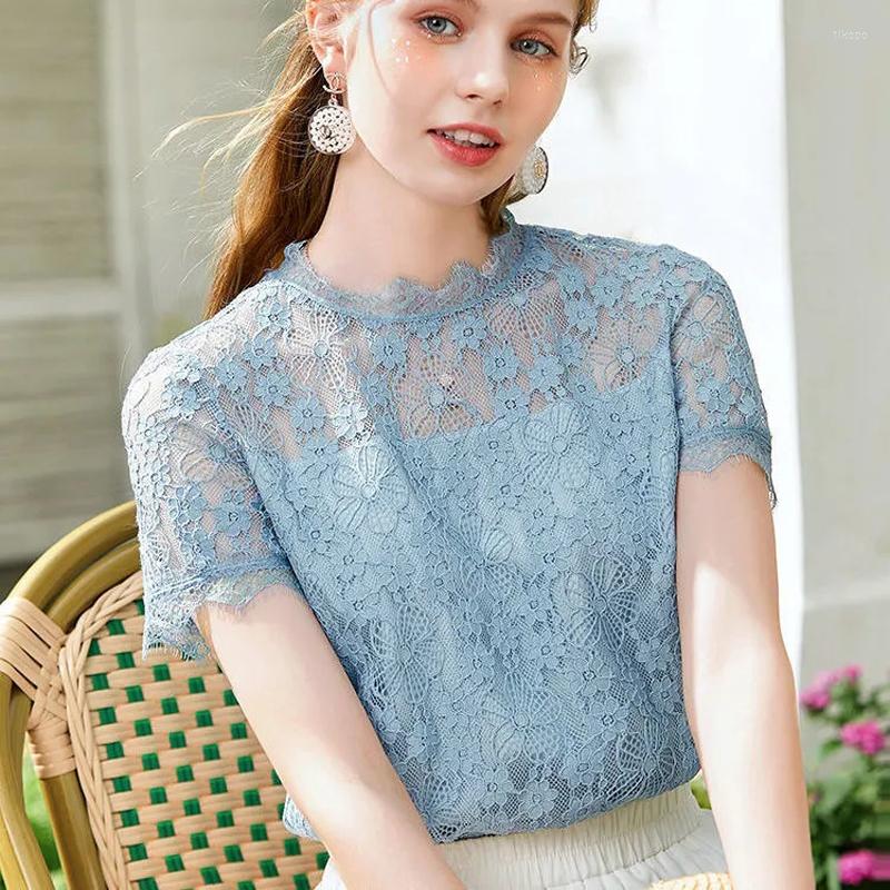 Women's T Shirts Chic Hollow Out Short Sleeve Shirt Sexy Lace Aesthetic Design Blue Fashion Woman Blouse Summer Korean
Women's T Shirts Chic Hollow Out Short Sleeve Shirt Sexy Lace Aesthetic Design Blue Fashion Woman Blouse Summer Korean