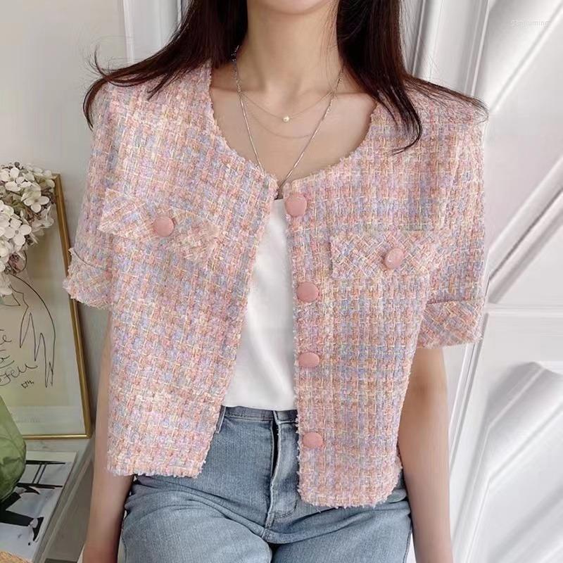 Women's Jackets Crew Neck Crop Pink Blazer Feminino Short Sleeve Tweed Jacket Spring Cardigan Temperament Plaid Shirt Mujer Coats, Beige
Women's Jackets Crew Neck Crop Pink Blazer Feminino Short Sleeve Tweed Jacket Spring Cardigan Temperament Plaid Shirt Mujer Coats, Beige