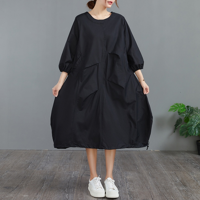 Casual Dresses Autumn Women Oversized Cotton Dress Women Casual Long Sleeve Ladies Dresses With Pockets Woman Midi Dress Robe Femme Vestidos 230509