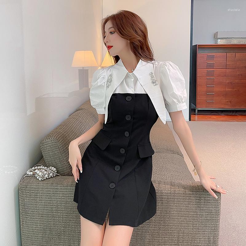 Party Dresses Fashion 2023 Vestidos Korean Women Summer Single-Breasted Puff Sleeve Chic Lapel Diamond Patchwork Mini Dress Femme, Picture color
Party Dresses Fashion 2023 Vestidos Korean Women Summer Single-Breasted Puff Sleeve Chic Lapel Diamond Patchwork Mini Dress Femme, Picture color