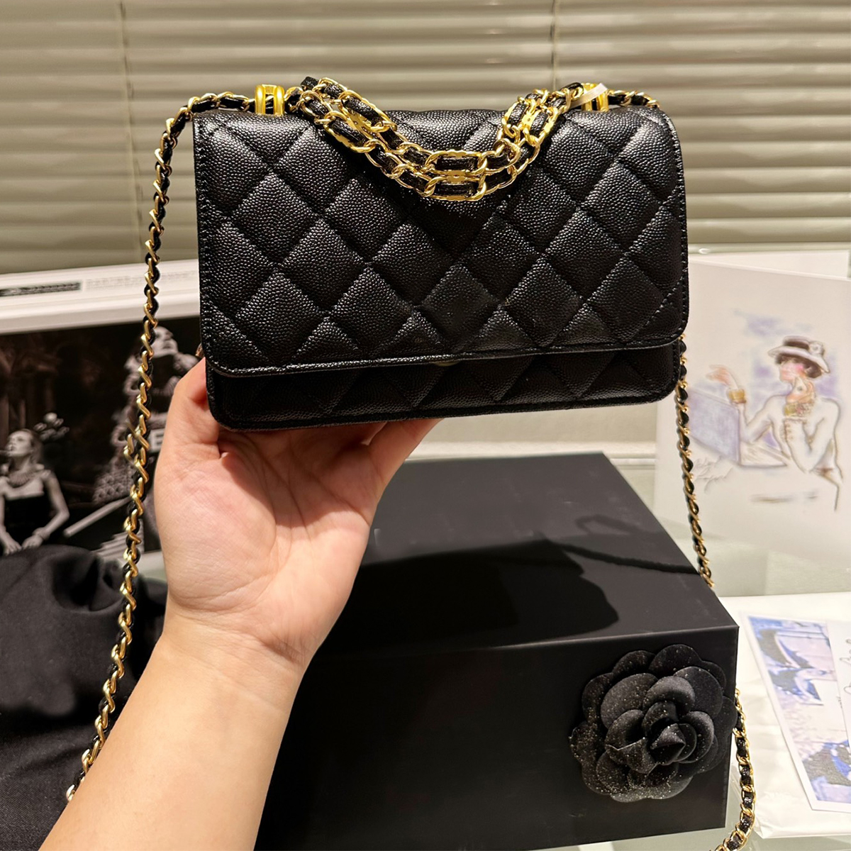 Designer Wallet On Chain women bag Ladies channel bag 22P Card Holder Chain wallet fashion quilted shoulder bags gold caviar Genuine Leather Coin Purse with gift box, Khaki-with gold hardware
Designer Wallet On Chain women bag Ladies channel bag 22P Card Holder Chain wallet fashion quilted shoulder bags gold caviar Genuine Leather Coin Purse with gift box, Khaki-with gold hardware