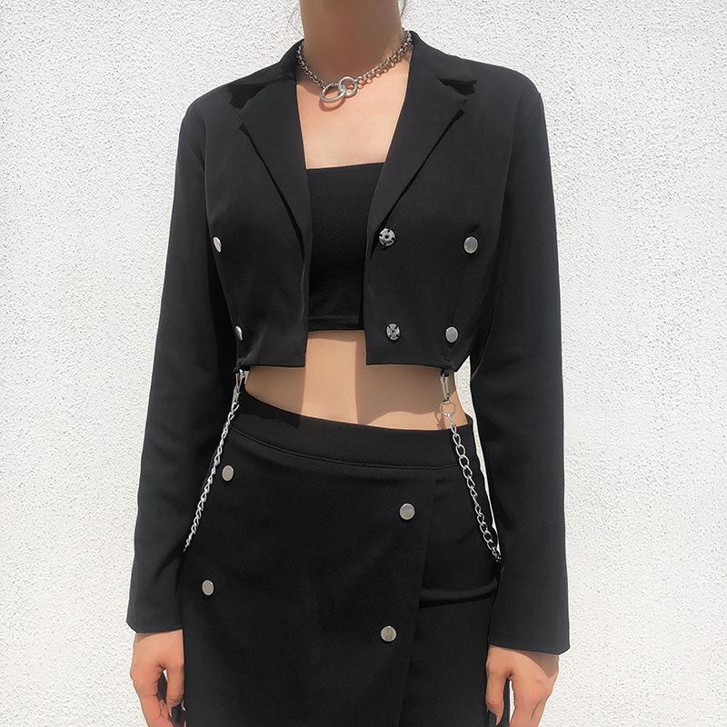 Women' Jackets JIEZuoFang Women Black Fashion 2023 Spring Autumn Jacket With Chain Short Cropped Long Sleeve Coat Feminino Streetwear
Women' Jackets JIEZuoFang Women Black Fashion 2023 Spring Autumn Jacket With Chain Short Cropped Long Sleeve Coat Feminino Streetwear