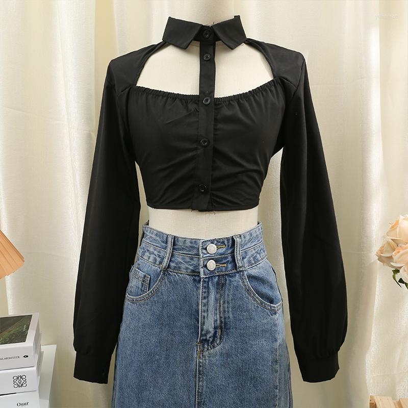 Women's T Shirts Women Blouse Sexy Backless Single-breasted Hollowed Out Shirt French Style Crop Tops Ladies Lace Up Long Sleeve, Black
Women's T Shirts Women Blouse Sexy Backless Single-breasted Hollowed Out Shirt French Style Crop Tops Ladies Lace Up Long Sleeve, Black