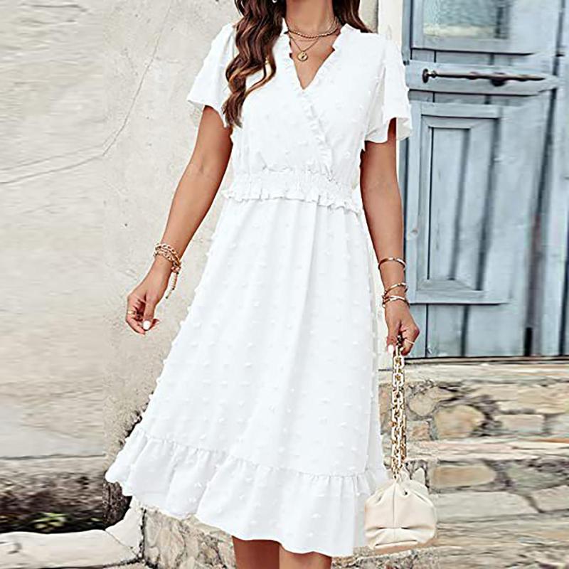 Casual Dresses Women' 2023 Summer Dress Solid Color Short Sleeve V Neck Swiss Dot Midi Ladies Loose Boho Ruffle Cocktail, Green
Casual Dresses Women' 2023 Summer Dress Solid Color Short Sleeve V Neck Swiss Dot Midi Ladies Loose Boho Ruffle Cocktail, Green
