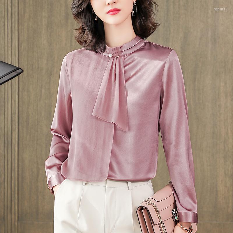 Women's Blouses Office Lady Fashion Shirt Stand Collar Long Sleeve Elegant Shirts And For Women Solid Tops Women's Real Silk Blouse, White
Women's Blouses Office Lady Fashion Shirt Stand Collar Long Sleeve Elegant Shirts And For Women Solid Tops Women's Real Silk Blouse, White