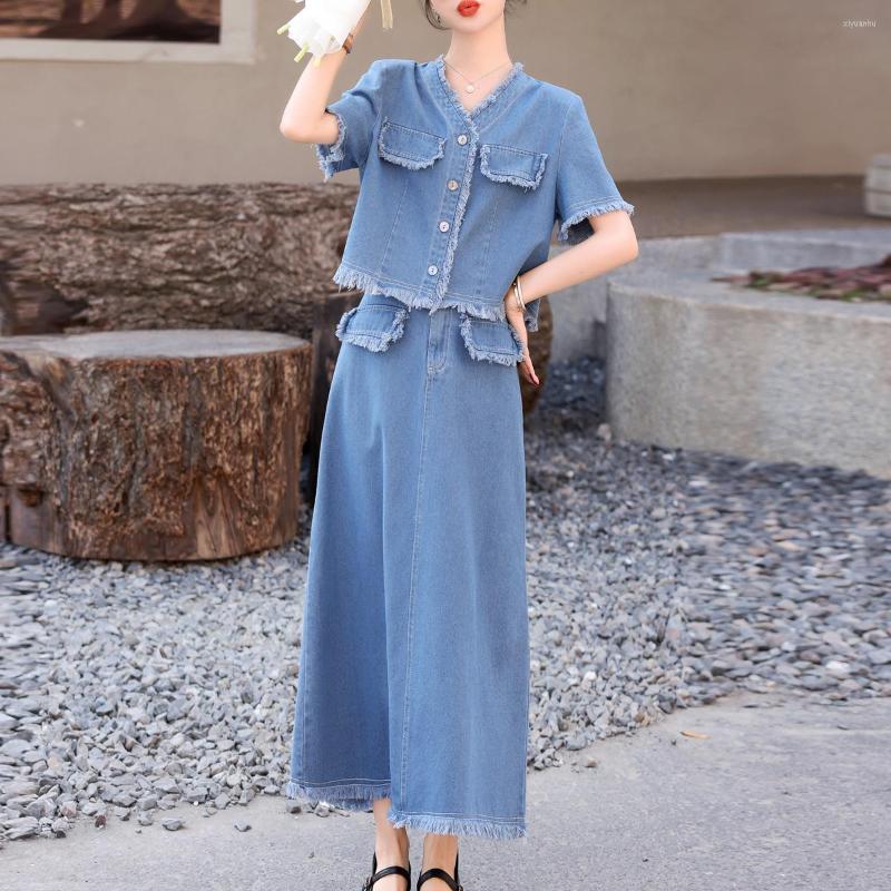 Two Piece Dress Women's Skirt Set 2023 Summer Fashion Denim Short Sleeve Jackets Coat And Pencil Skirts Two-piece Korean Elegant, Deep blue
Two Piece Dress Women's Skirt Set 2023 Summer Fashion Denim Short Sleeve Jackets Coat And Pencil Skirts Two-piece Korean Elegant, Deep blue