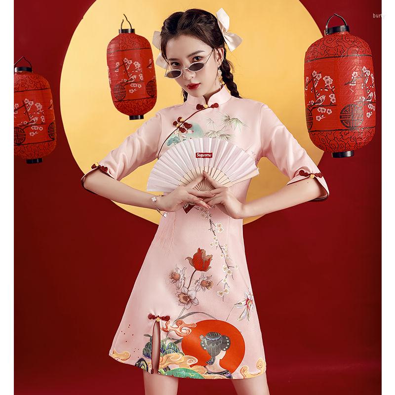 Ethnic Clothing Noble Women A-Line Cheongsam Print Flower Sexy Mini Qipao Vestidos Chinese Style Young Girls Party Dress Orange Daily Robe
Ethnic Clothing Noble Women A-Line Cheongsam Print Flower Sexy Mini Qipao Vestidos Chinese Style Young Girls Party Dress Orange Daily Robe