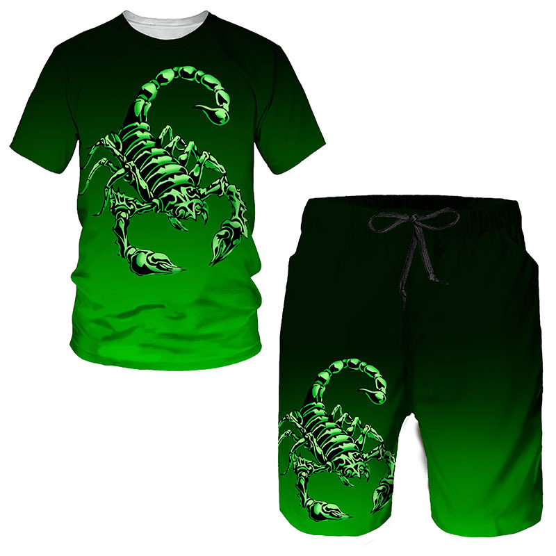 Men's Tracksuits Green Scorpion T Shirt 3D Print TracksuitPants Poison Graphic Top Street MenWomen Hip Hop Summer Male Suit 230509, One piece tee -a